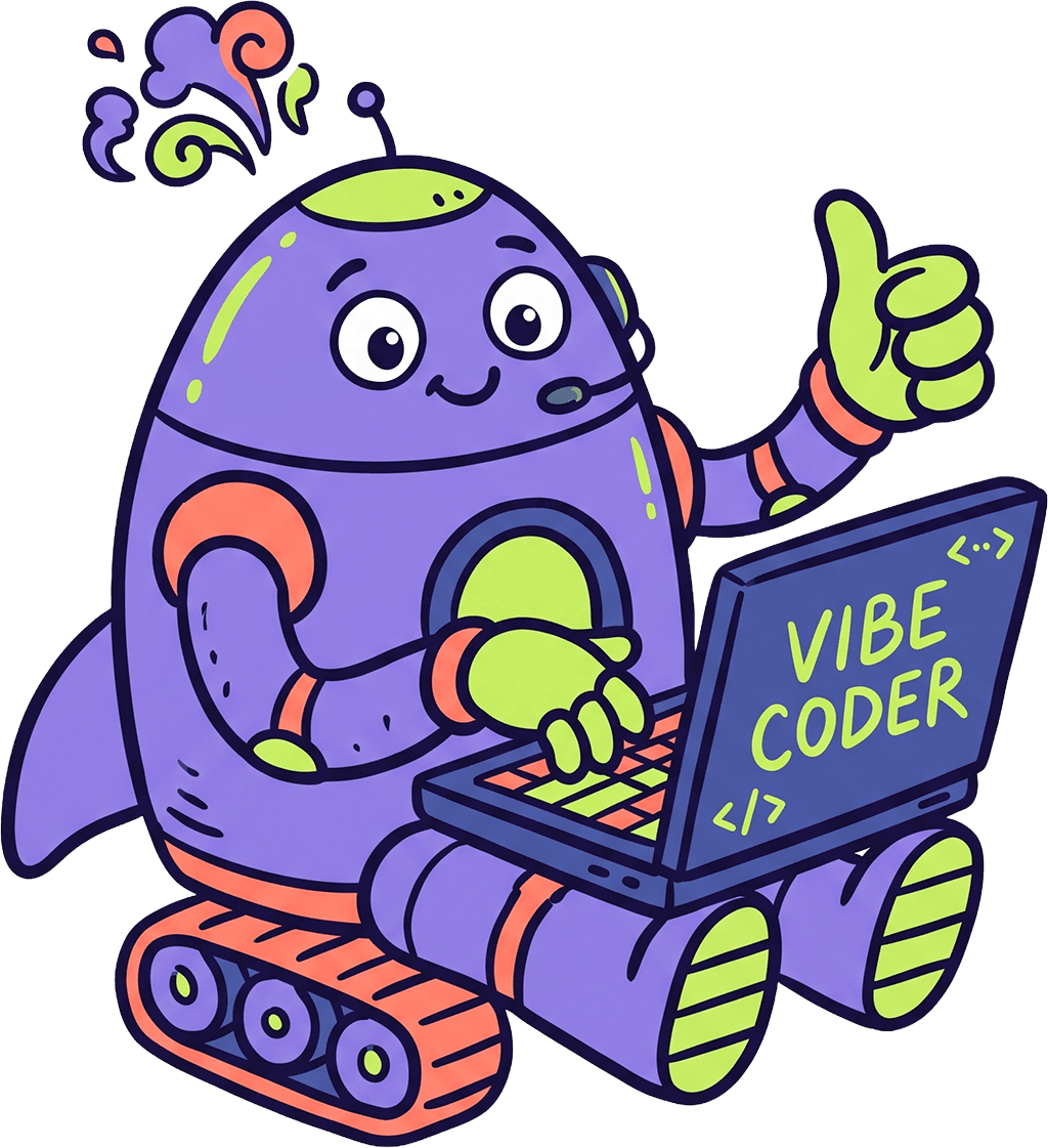 Varel mascot - a friendly rocket robot coding on a laptop and giving a thumbs up